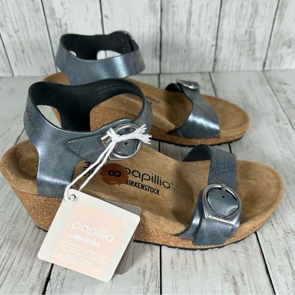 Papillio by Birkenstock Soley Grey Wedge Sandals Pearlescent US 8/39 NWT - Picture 3 of 9